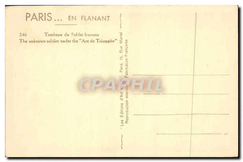 Grab des Unbekannten Soldaten — Arc de Triomphe — Editions d'Art NION - Rückseite