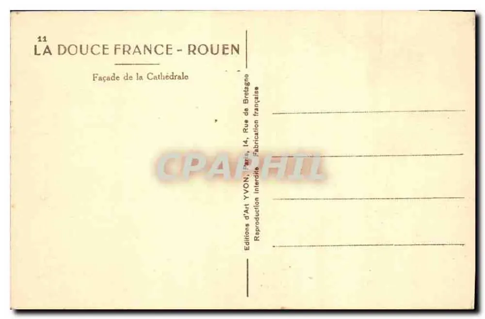 Rouen — Fassade der Kathedrale — Éditions d'Art YVON - Rückseite