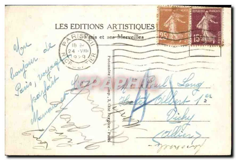 Paris - A Avenida da Ópera — editor LIP, n° 487 - Verso