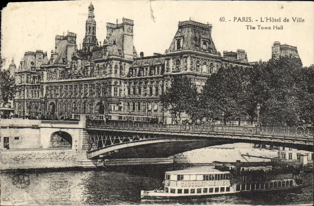 Paris - Das Rathaus — Aussicht mit dem Brücke und einem Passagierboot Chocolat-Menier, Verleger 'PARIS' n°60 - Vorderseite