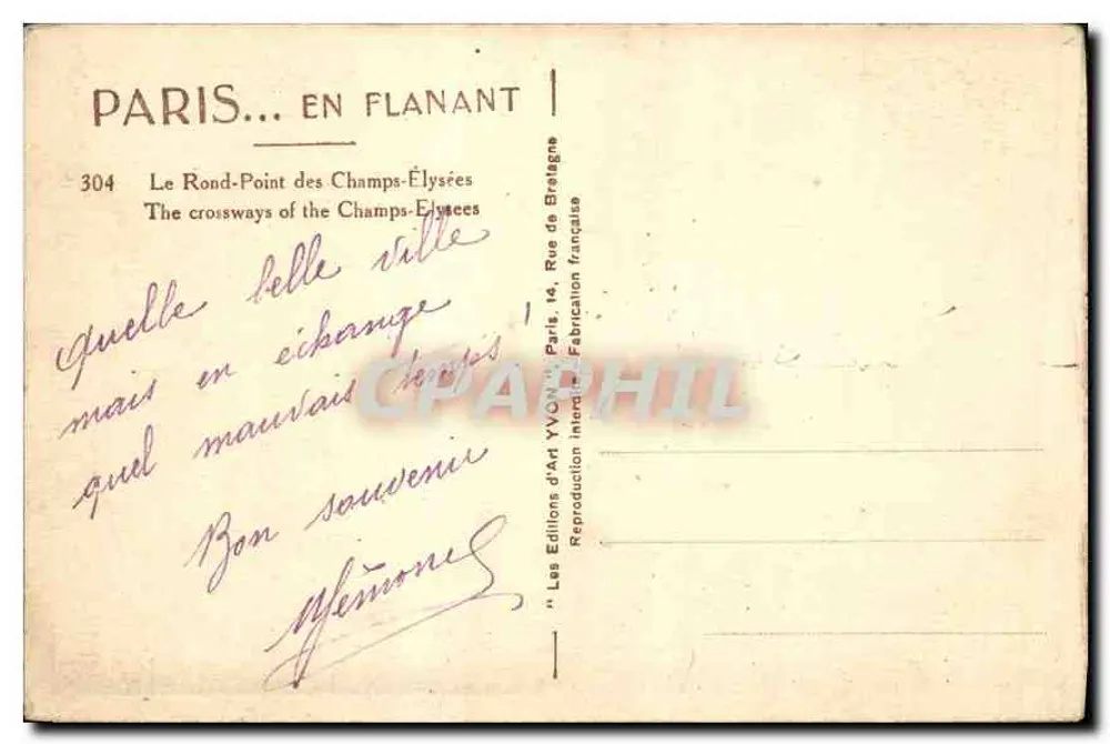 Der Rond-Point des Champs-Élysées — Paris — Éditions d'Art YVOIT - Rückseite