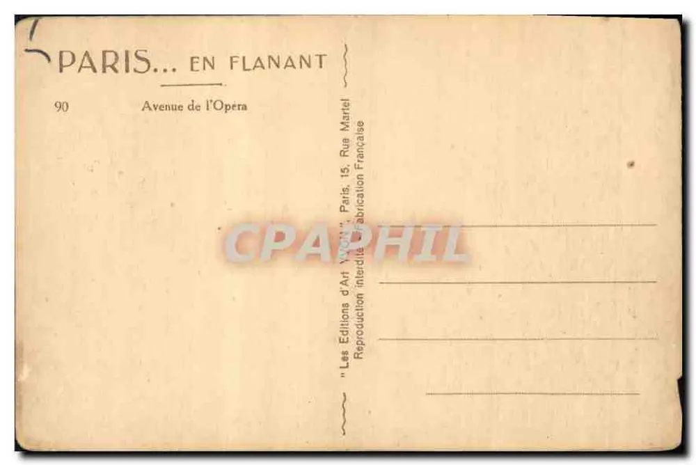 Avenida da Ópera — Paris — Les Éditions d'Art Yvor - Verso