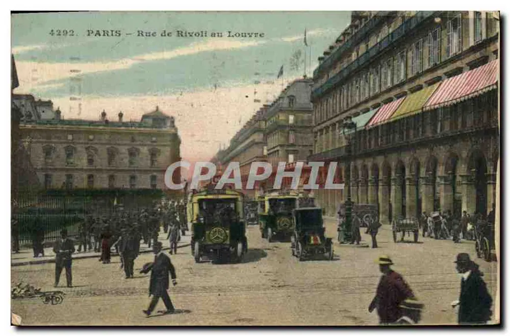 París – Rue de Rivoli al Louvre — Tarjeta postal antigua n°4292, editada por E. Le Daley - Anverso