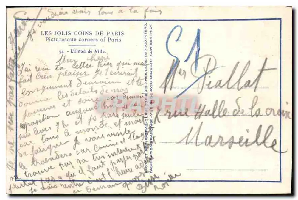 Stadthaus Paris — Internationale Kolonialausstellung 1931 — Verlag Patras, Nr. 54 - Rückseite