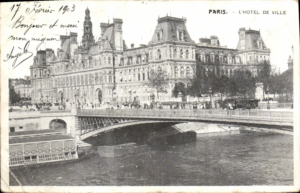 Paris — O Hôtel de Ville — editor não visível - Frente
