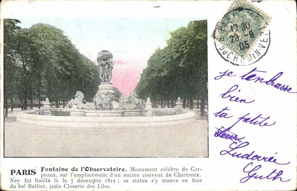 Parigi - Fontana dell'Osservatorio — sul vecchio convento dei Chartreux — editore Carpeaux, numero di serie non visibile - Recto