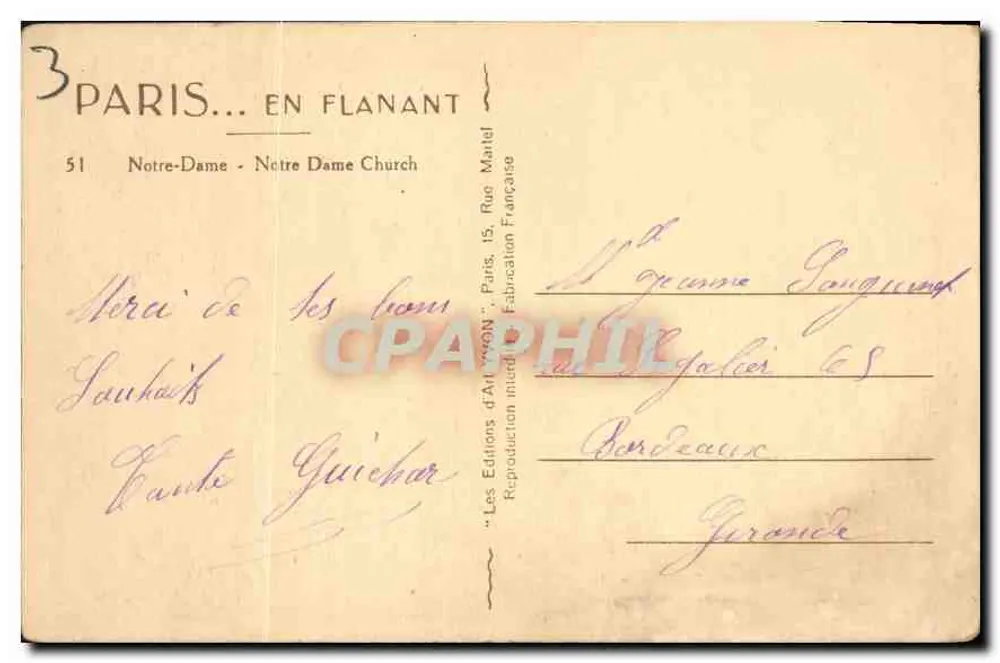 Notre-Dame de Paris — vista da fachada — Les Éditions d'Art 'Flanant', n°51 - Verso