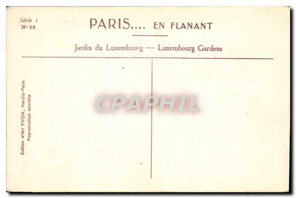 Luxemburger Garten — Paris — Kunstausgabe YVON, Serie 1, Nr. 12 - Rückseite