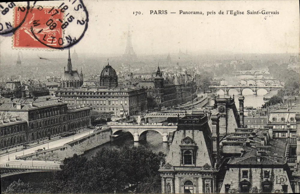 PARIS — Panorama, Ansicht von der Kirche Saint-Gervais — anonymer Verlag, Nr. 170 - Vorderseite