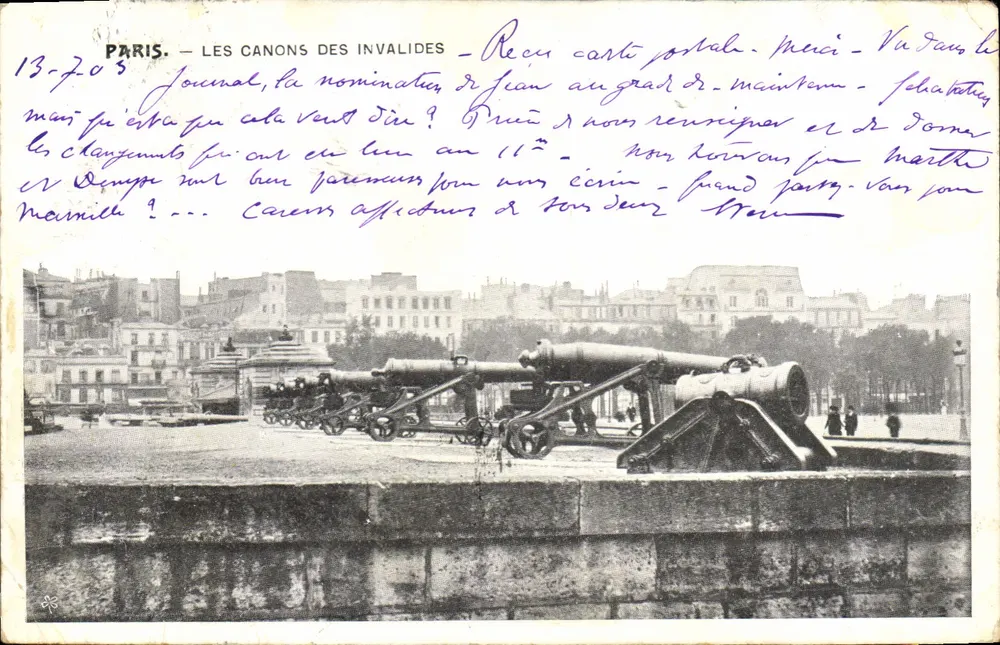 PARIS — LES CANONS DES INVALIDES — Journal, la nomination de Jean au grad de maître - Sébastien - Recto