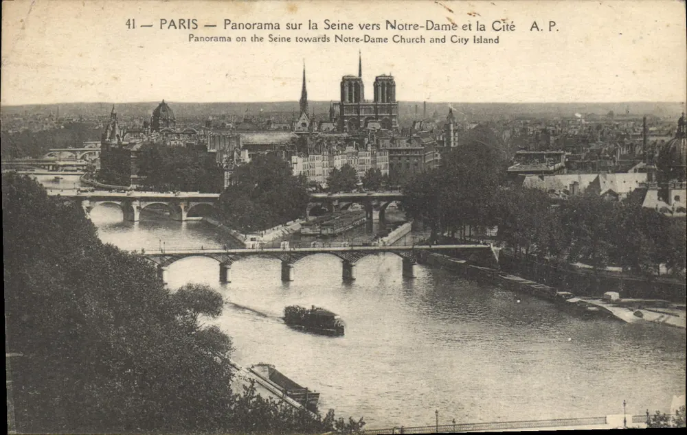 Paris — Panorama über die Seine in Richtung Notre-Dame und die Cité — A.P. - Vorderseite
