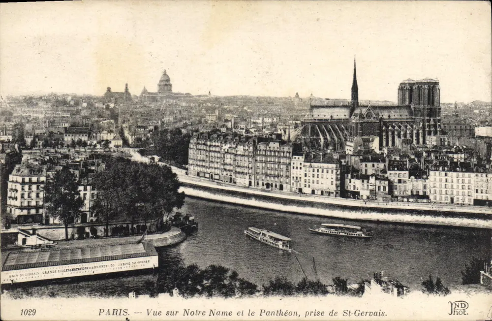 Paris — Ansicht auf Notre-Dame und den Panthéon, aufgenommen von St-Gervais — ND Phot. - Vorderseite