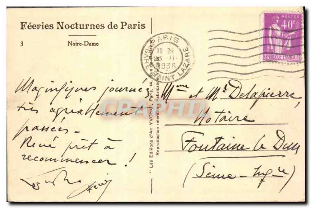 Nossa Senhora de Paris — vista noturna — Yvon, n°3 - Verso