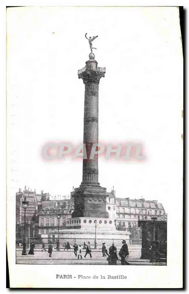 PARIS - Praça da Bastilha — coluna monumental com estátua no topo — editor não visível - Frente