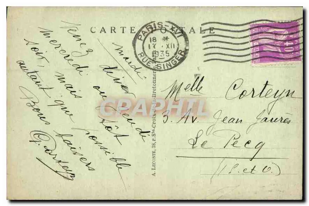 Paris — Buttes-Chaumont — O Ponte de Tijolos — A. L. — n° 172 - Verso