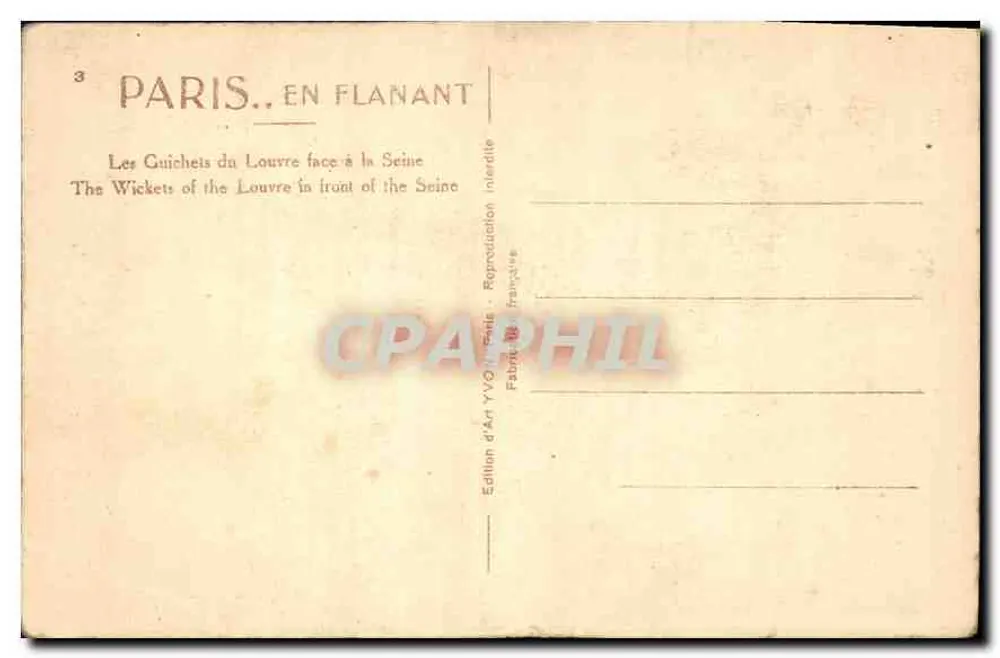 Die Tore des Louvre gegenüber der Seine — Paris. In Flanant, Edition d'Art YVO, Paris - Rückseite