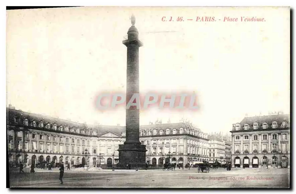 Paris — Praça Vendôme — C. J. 46 — Foto C. Jeangeneil, 106 Rue Rochecomart - Frente