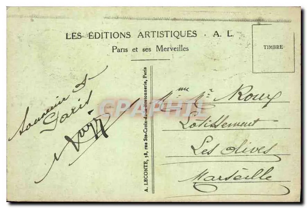 Paris - Der Louvre und der Carrousel - Statue von Paris 1914 (im Vordergrund) - Les Éditions Artistiques A. L. - Rückseite