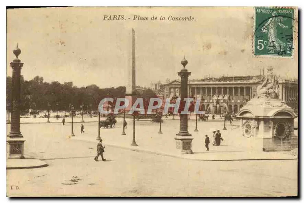 Paris - Place de la Concorde — vista com obélisco e fontaine — editor L.D. - Frente