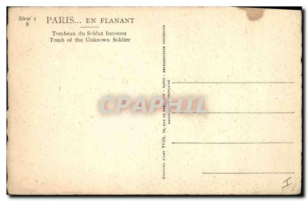 Grab des Unbekannten Soldaten — Paris — Éditions d'Art Yvon - Rückseite