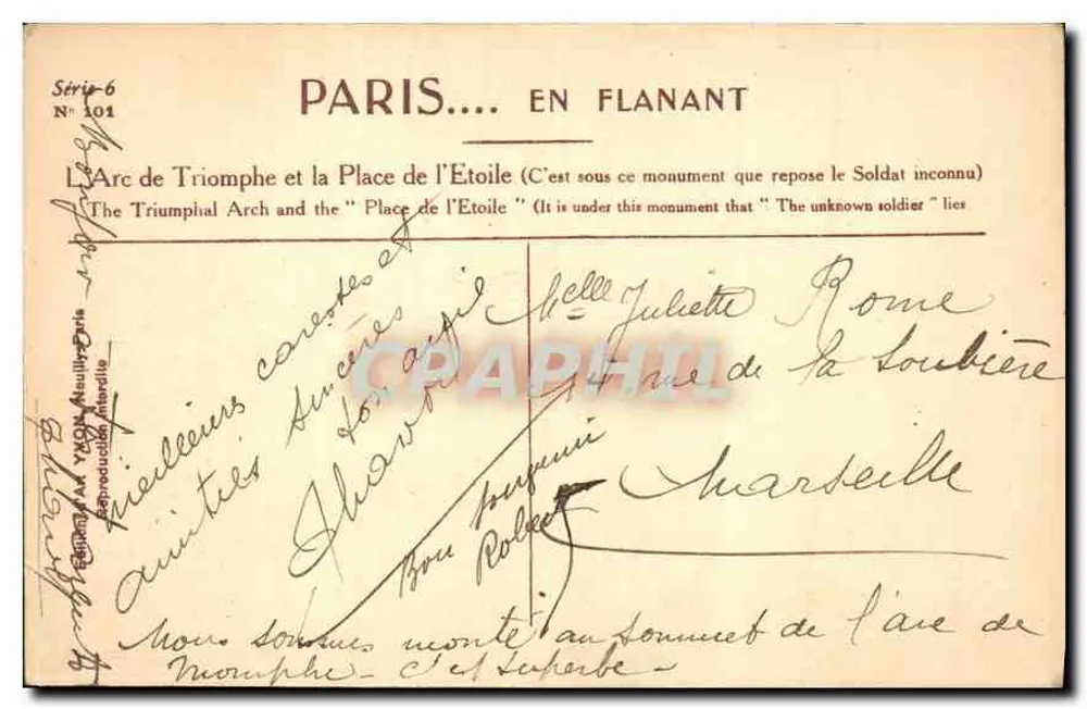 Paris — Arc de Triomphe und Place de l'Étoile — Yvon, Serie-6 N° 104 - Rückseite