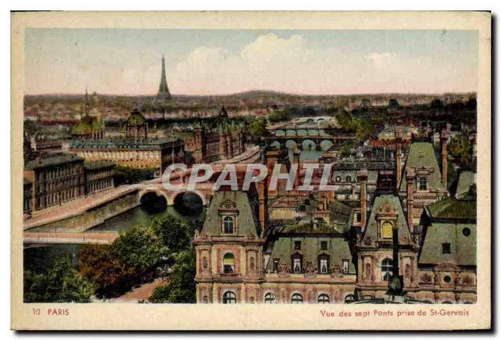 Aussicht auf die sieben Brücken vom St-Garvais aus — Paris — unbekannter Verleger, Seriennummer 10 - Vorderseite