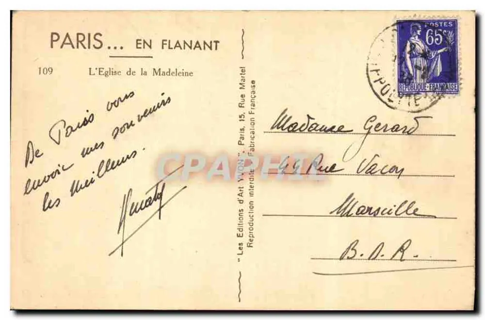Kirche der Madeleine — Paris — Les Éditions d'Art Yvon - Rückseite
