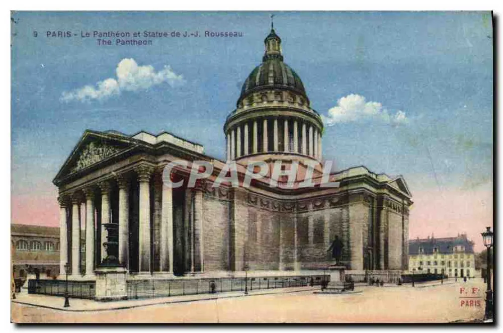 Paris - Ansicht des Panthéons und Statue von J.-J. Rousseau — F. E. PARIS - Vorderseite