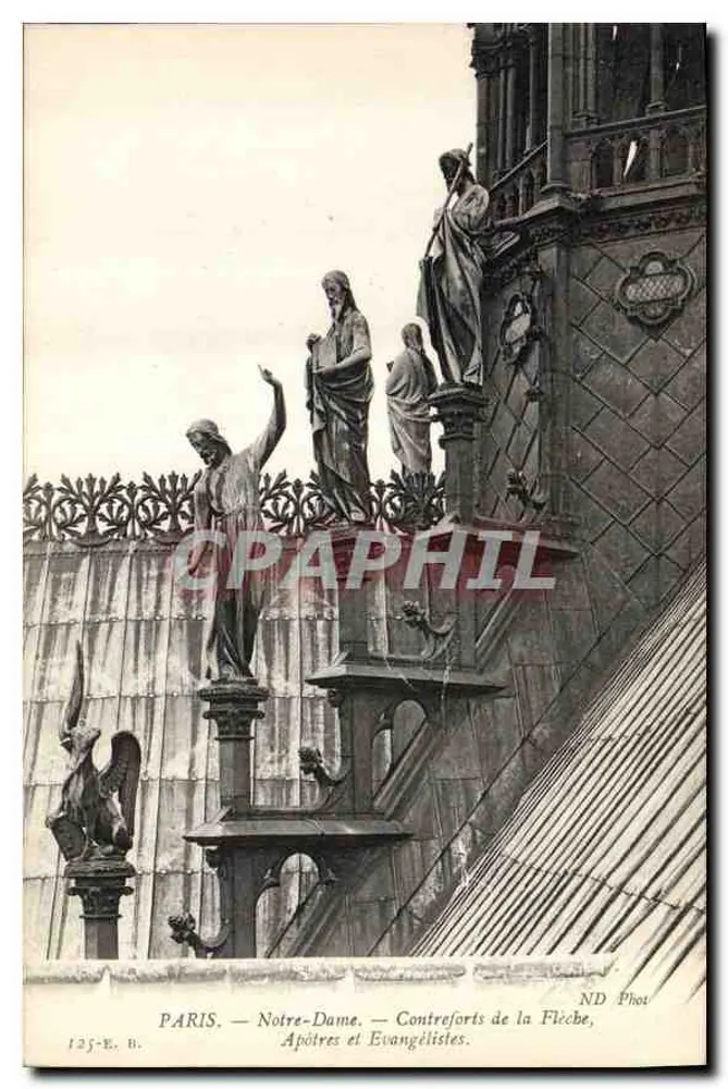 Paris — Catedral de Notre-Dame — Contreforts da Flecha, Apóstolos e Evangelistas — ND Phot - Frente