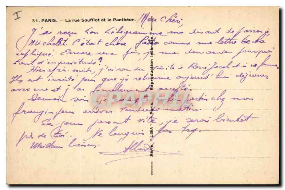 Paris — rue Soufflot und der Panthéon — Verlag LISA, Serie "LISA" - Rückseite