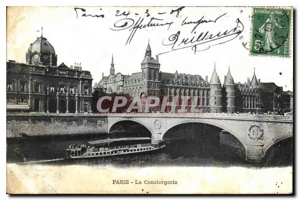 Paris - A Conciergerie — vista do ponte e do rio — editor desconhecido - Frente
