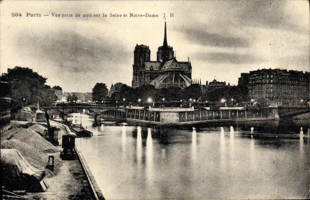 Paris — Nachtsicht auf die Seine und Notre-Dame — J. H. - Vorderseite