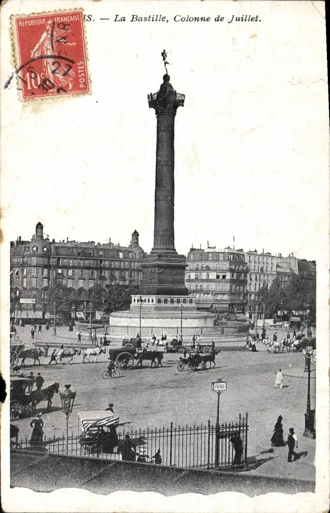 Paris — La Bastille, Colonne de Juillet. Éditeur : S. — Timbre 10c. - Vorderseite