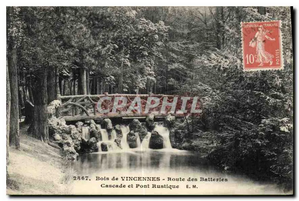 Bois de Vincennes - Wasserfall und rustikaler Brücke - E.M. - Vorderseite