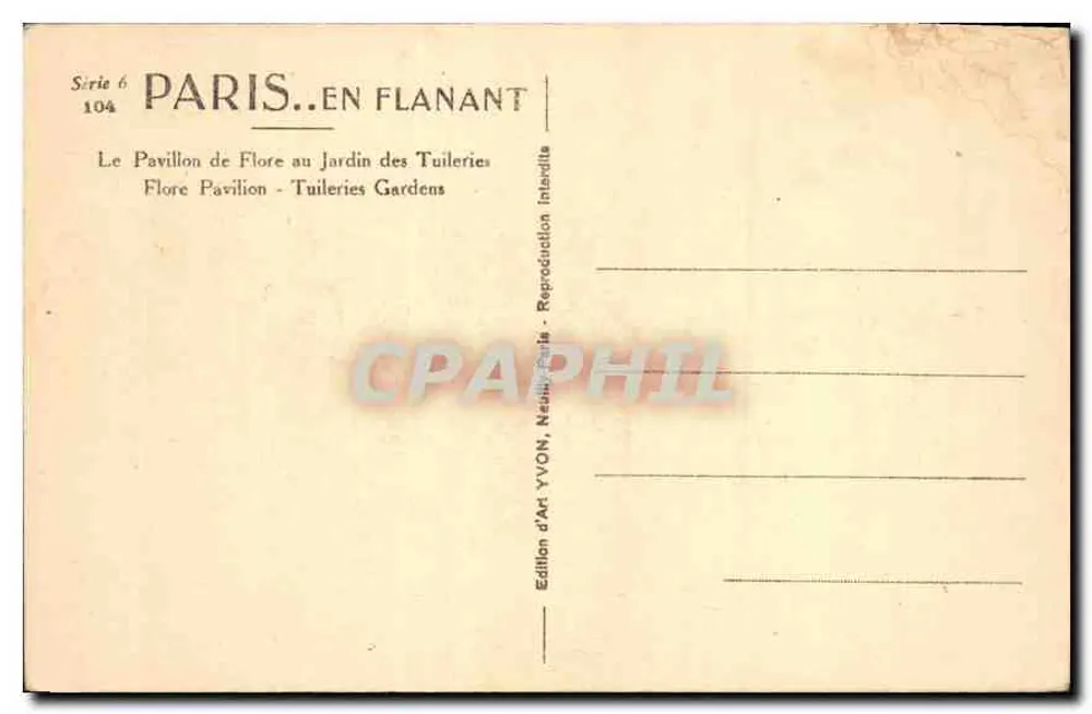 Pavillon de Flore im Tuileries-Garten — Paris — Kunstausgabe YVON - Rückseite