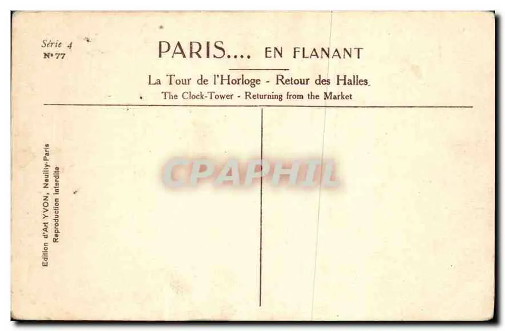 Paris — Spazieren — Die Uhrturm — Rückkehr der Halles — Kunstausgabe YVON, Paris - Rückseite