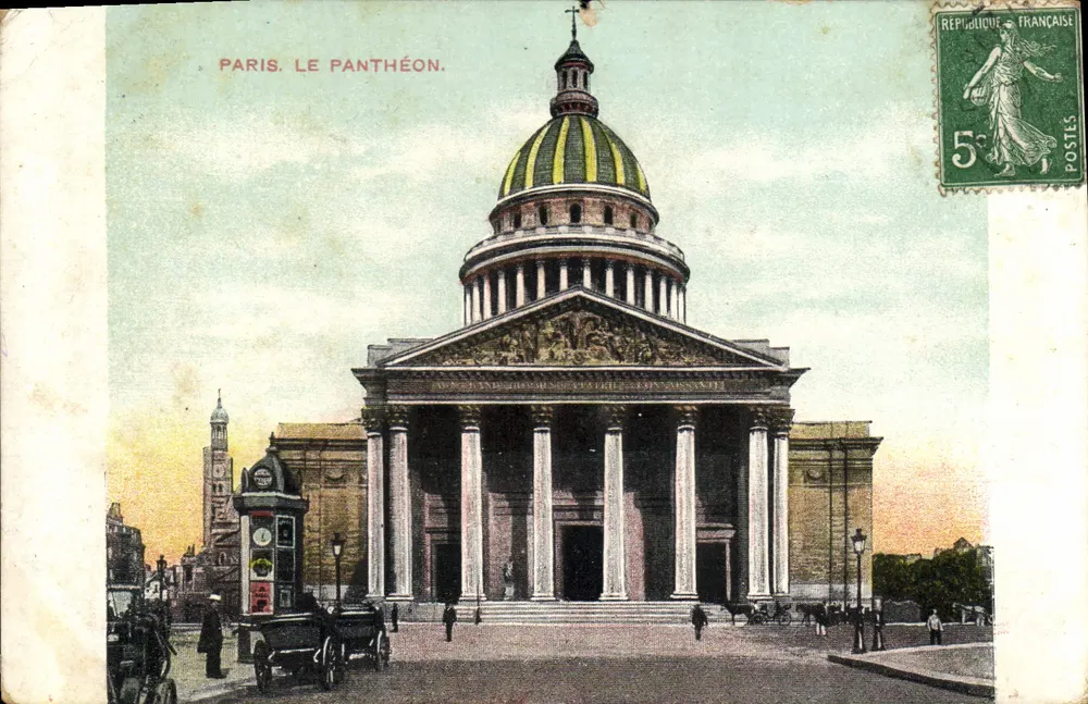 Paris. O Panteão — vista do edifício com dômes listrados — editor não visível - Frente
