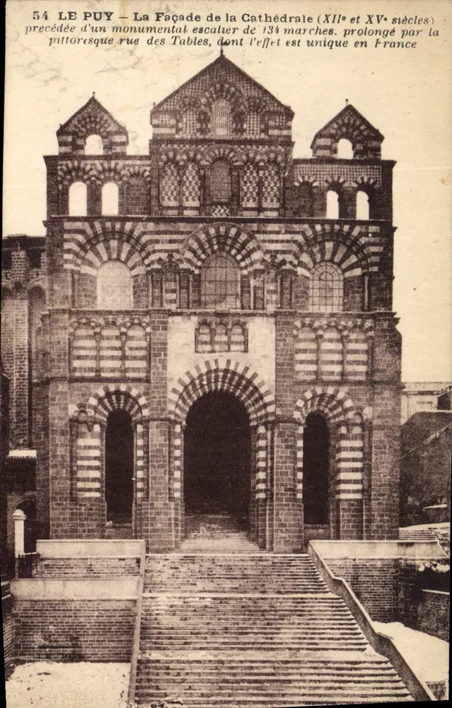 Le Puy — Fachada da Catedral (séculos XII e XV) — Editora: Editions d'Art Marguerite-Baillot, n°54 - Frente