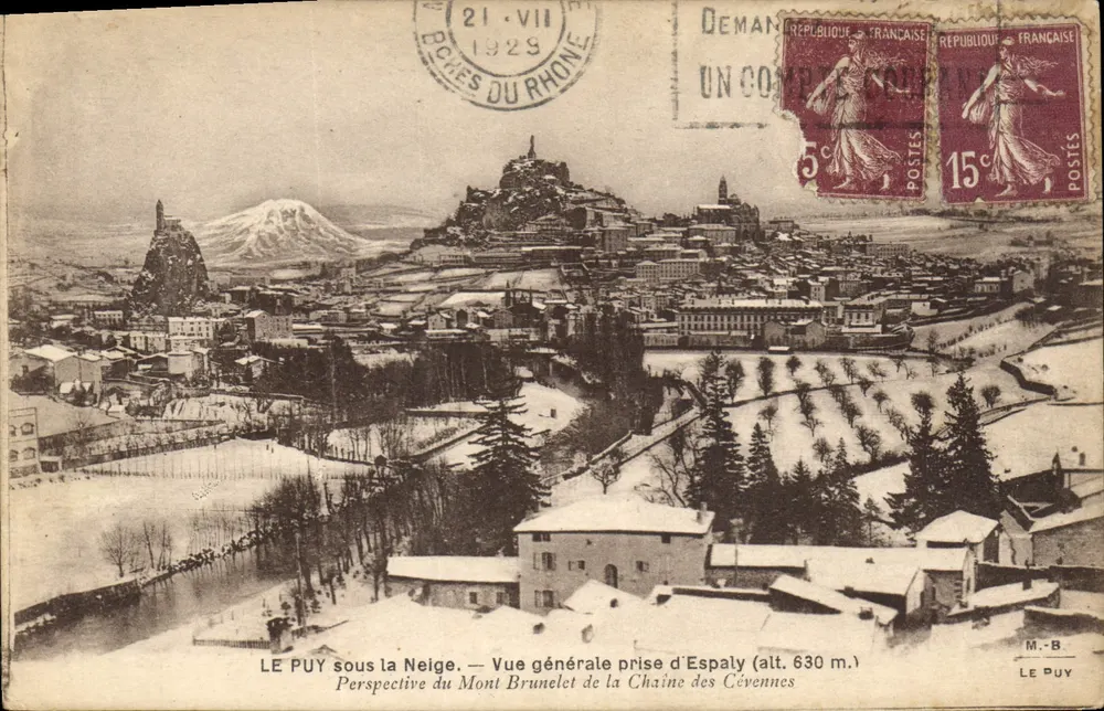 Le Puy unter Schnee — Allgemeiner Blick vom Espaly (Höhe 630 m.) — M.-B. Le Puy - Vorderseite