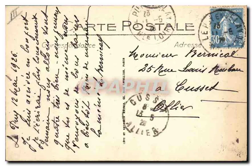 Le Puy — Die Statue von Lafayette und die Turm Panessac — E.L. - Rückseite