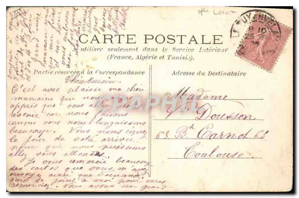 Le Puy — Panoramablick. (Westseite vom Espaly Saint-Marcel aus.) — F.A. 1001 - Rückseite