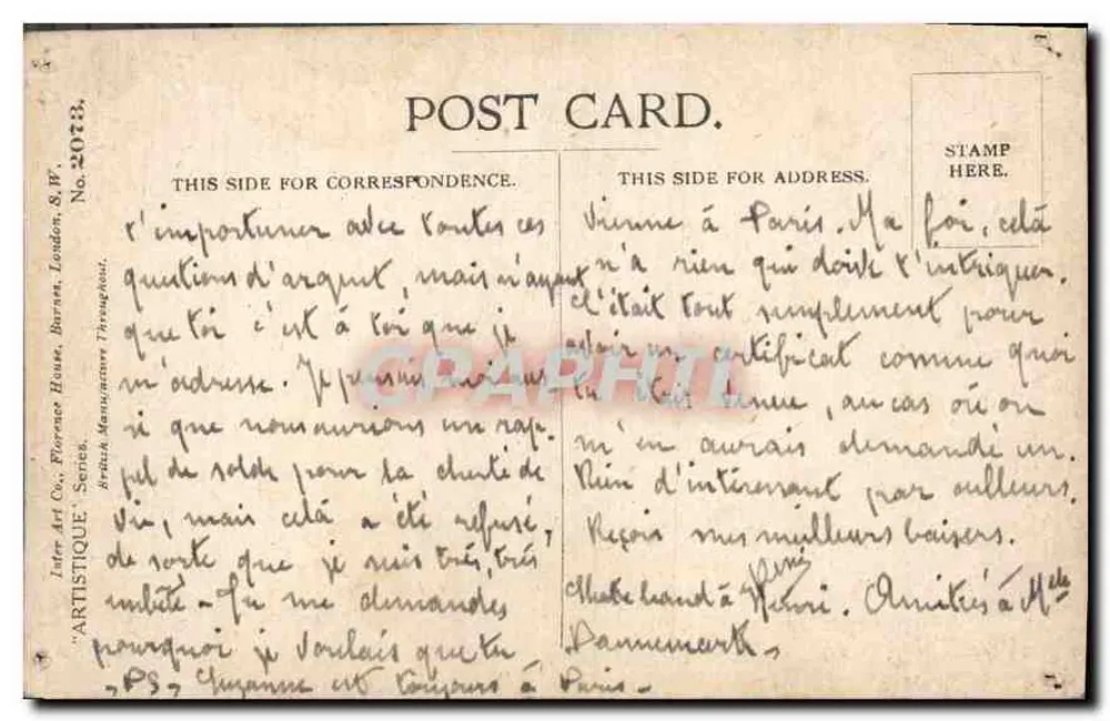 Junge Mädchen — bilingualer Hoffnungstext — British Art Co. Serie Nr. 2073 - Rückseite