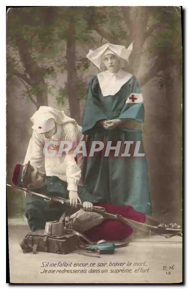 Schwestern und verwundeter Soldat — Kriegsszene — E.M. 13 - Vorderseite