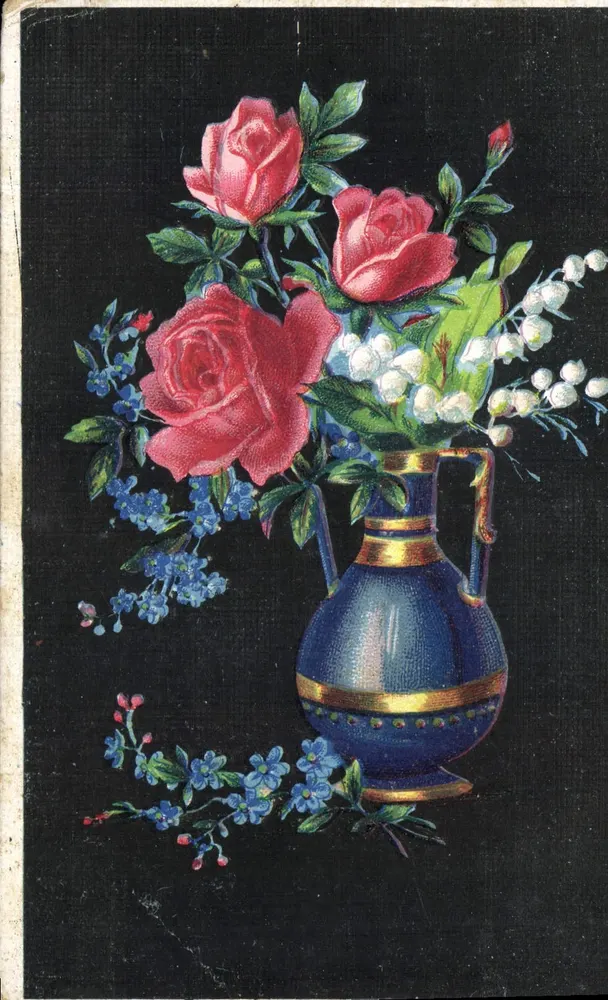 Bouquet de roses e de flores — em um vaso azul — União Postal Universal - Frente