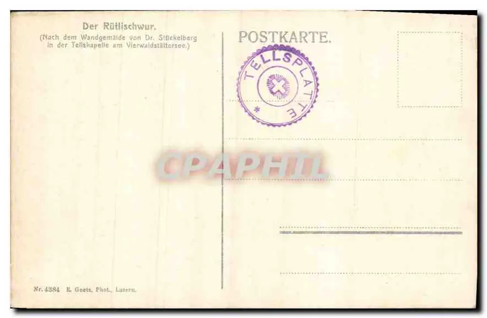 O Juramento do Rütli — após o quadro de Dr. Stüchelberg — editor E. Goetz, Lunern, n° 4984 - Verso