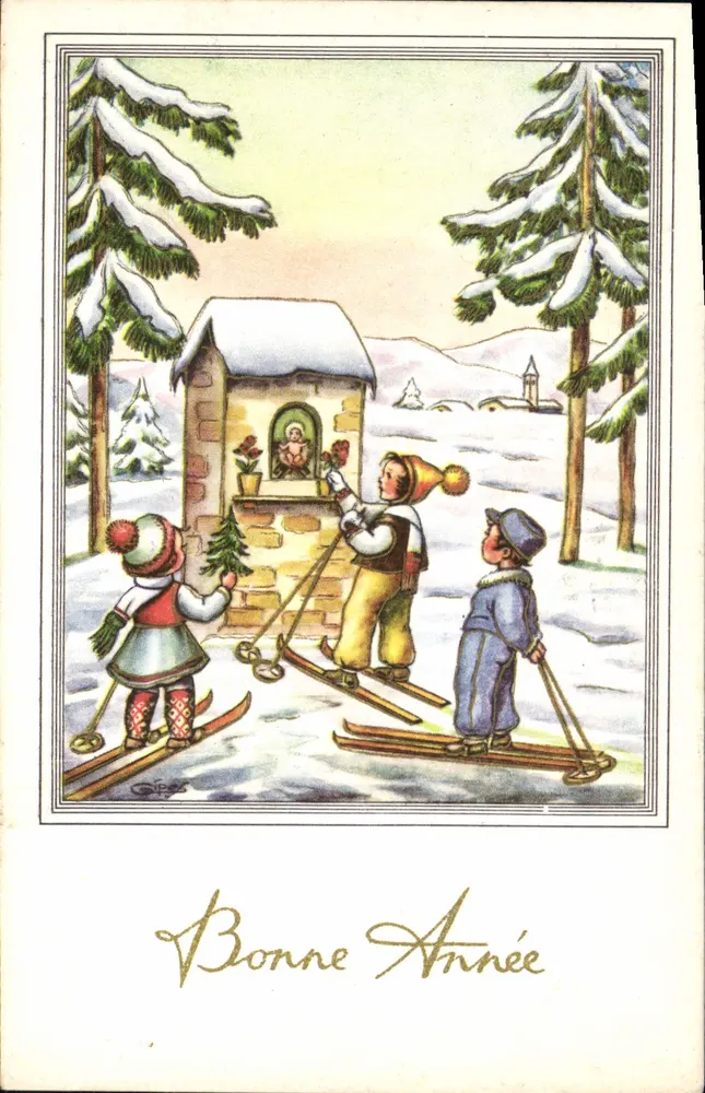 Kinderen die skiën voor een kapel — G. P. — n° 1781 - Voorkant