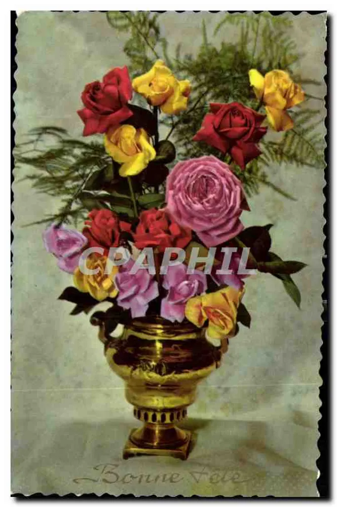 Bouquet van gekleurde rozen — in een gouden vaas —, Glacée 822 - Voorkant