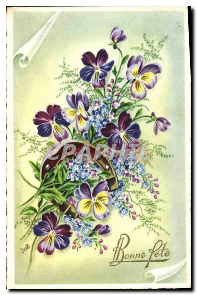 Bundel margrieten en viooltjes — Gelukkig verjaardag — M. D. Paris, serie 4075 - Voorkant