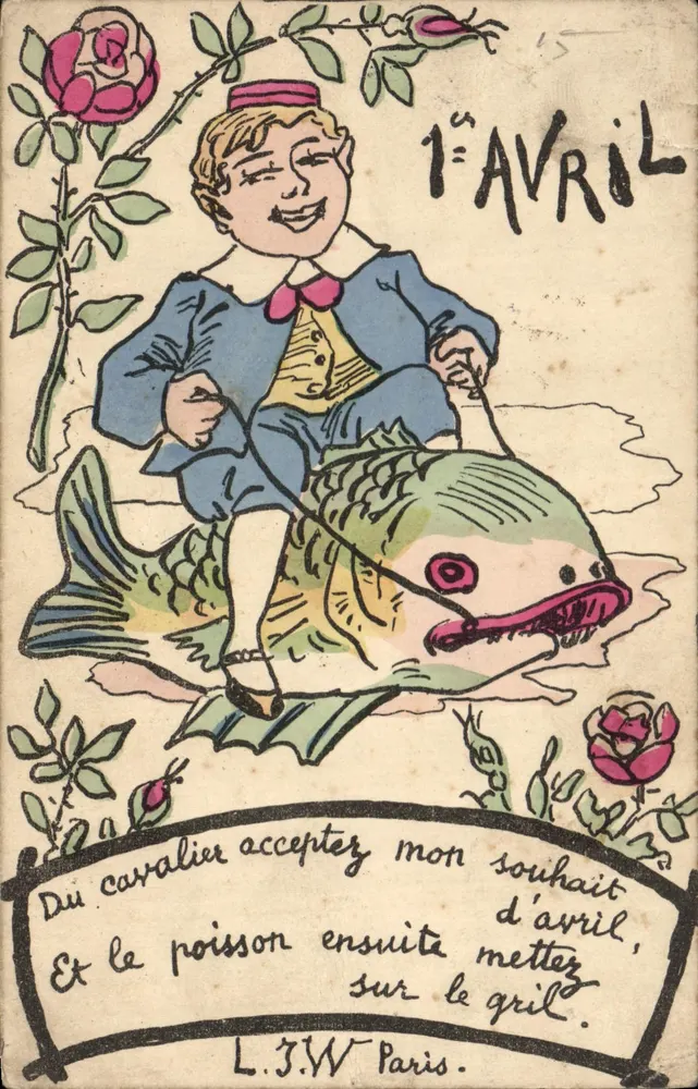 Cavaleiro sobre peixe — 1º de abril — L.J.W. Paris - Frente