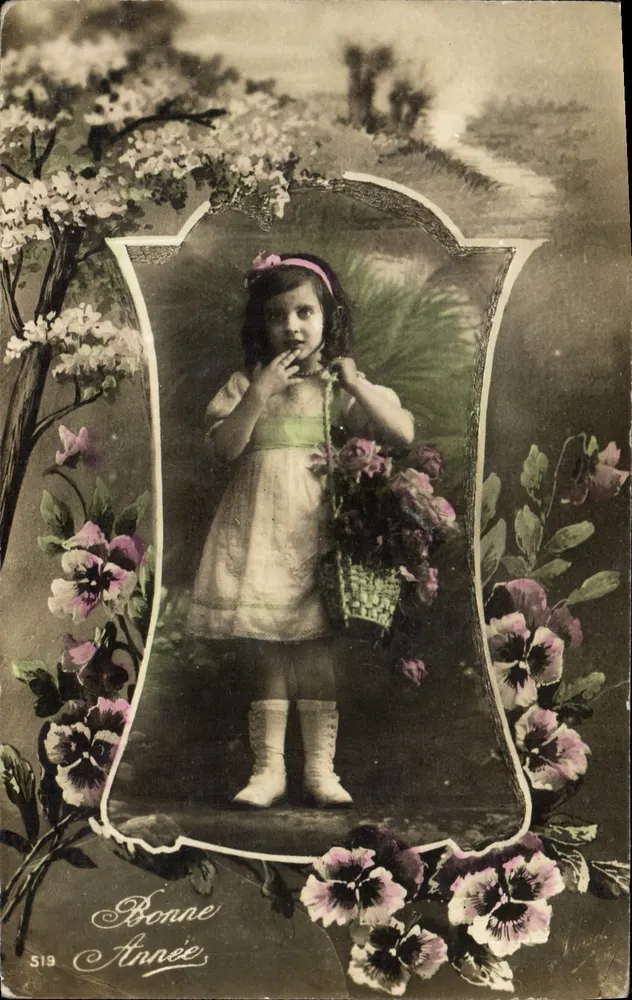 Meisje met bloemenmandje — Goed jaar — uitgever S119 - Voorkant
